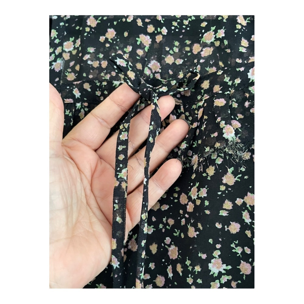 All Saints $198 Diedre Floral Ruffle Tie Semi Sheer Long Tunic Top Size Small - Picture 5 of 10